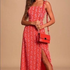 Red print, lace up back, Lulus dress, XS NWT
